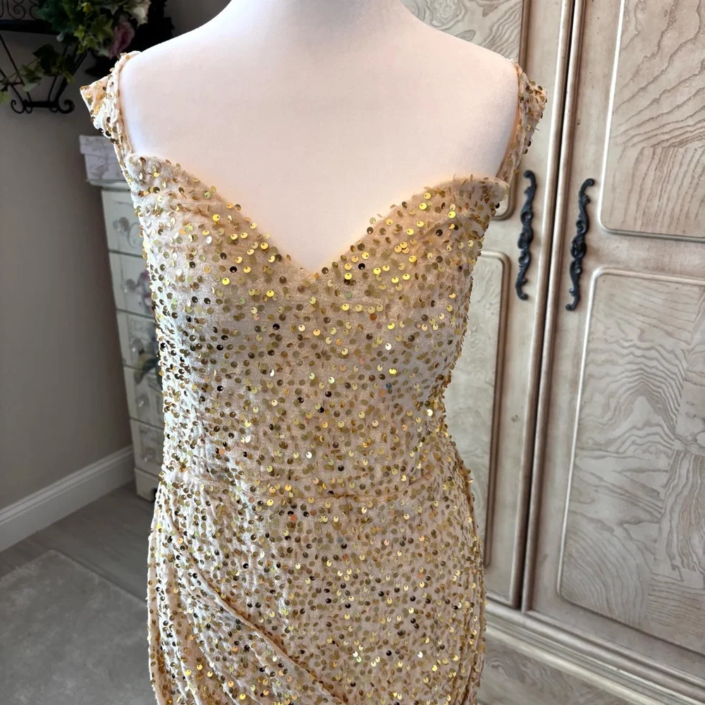 NEW, Gold Sequins Dress, Gold Dress, Prom Dress, NWOT, Size L - Picture 2 of 11